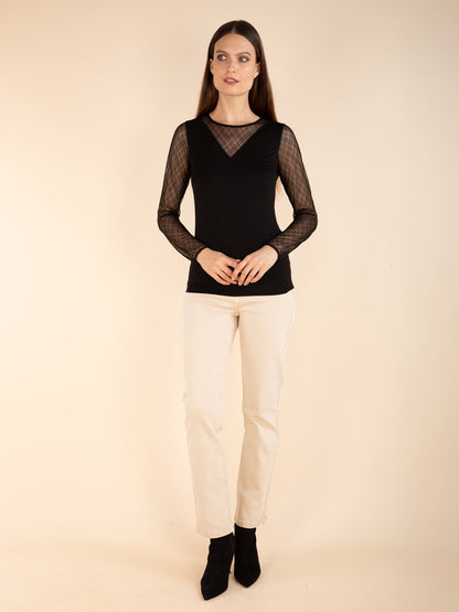 Top mit Spitzenärmeln