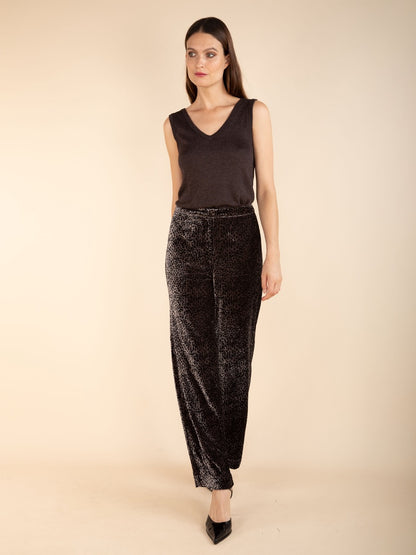 Gerade Hose aus bedrucktem Samt