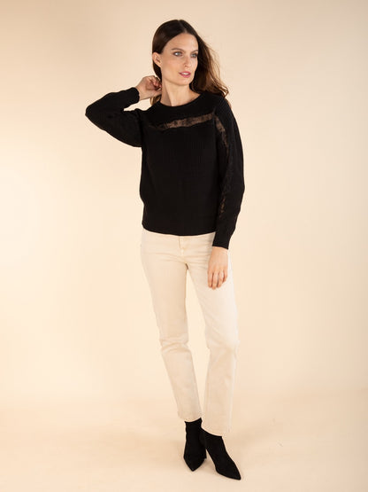 Spitzenpullover mit Rippstrick