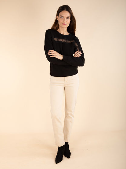 Spitzenpullover mit Rippstrick