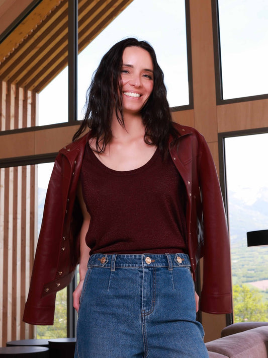 Irisierendes Top in Aubergine