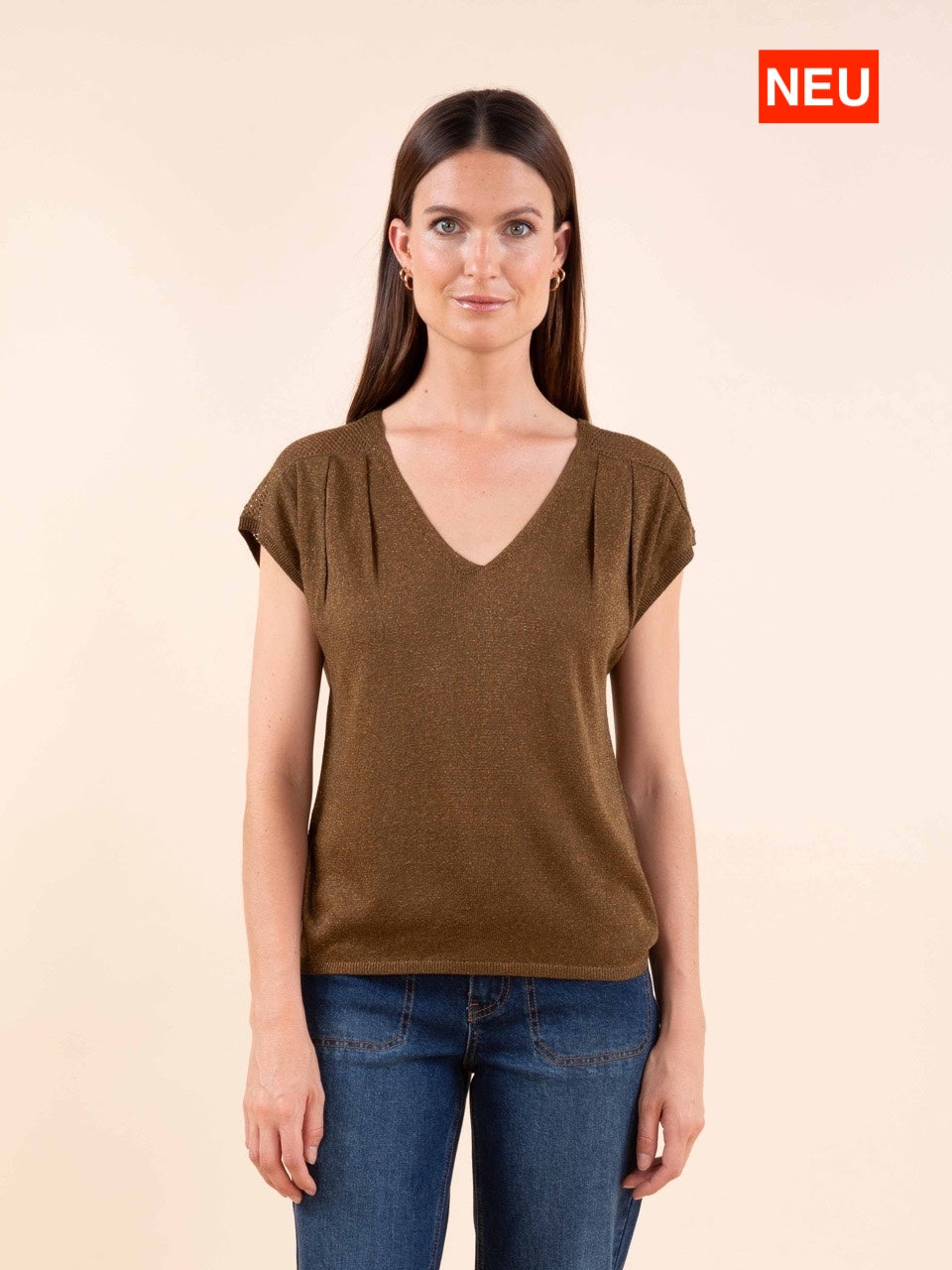 Kurzärmeliger Lurex-Pullover in Messing
