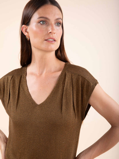 Kurzärmeliger Lurex-Pullover in Messing