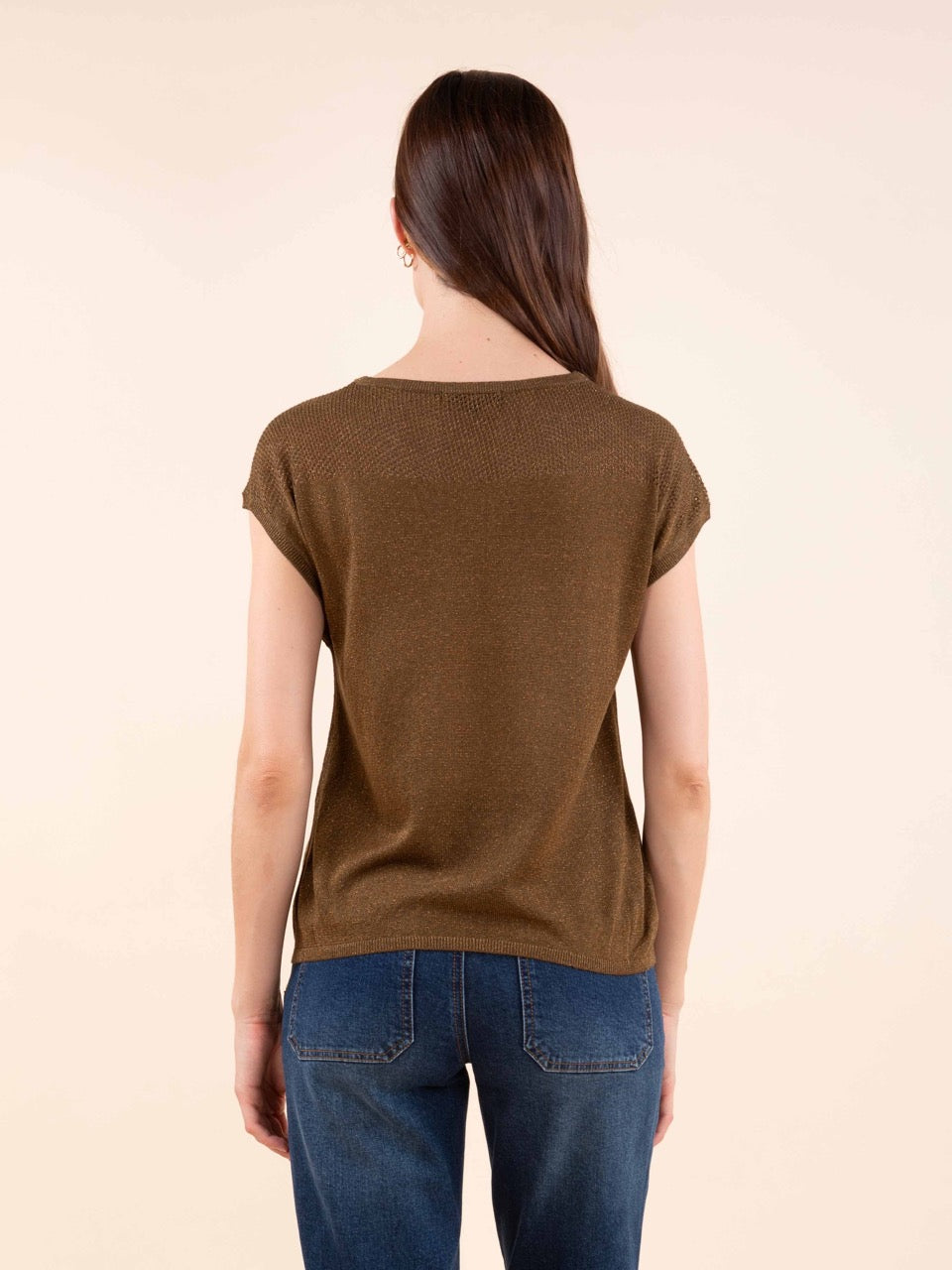 Kurzärmeliger Lurex-Pullover in Messing