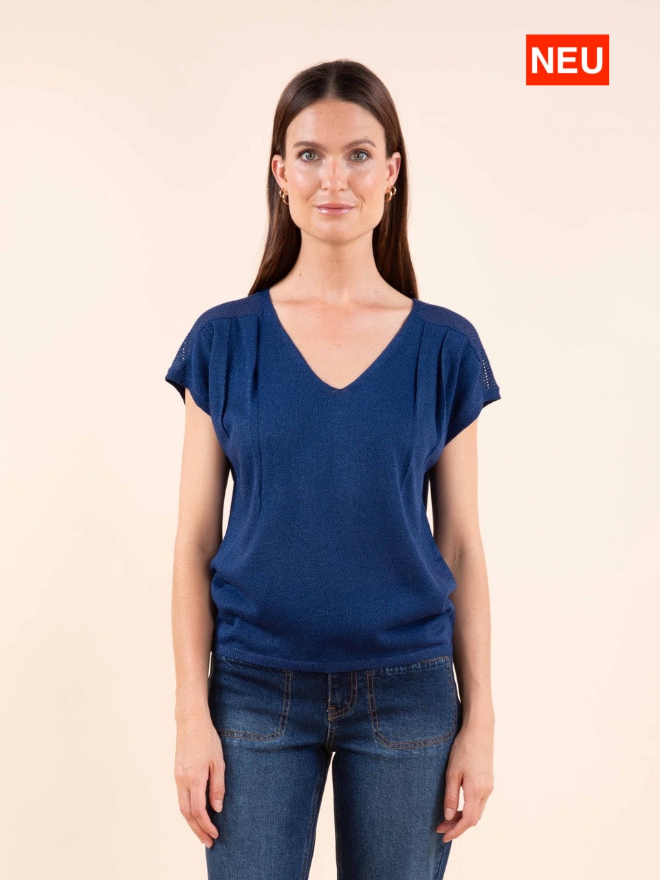 Kurzärmeliger Lurex-Pullover in Tinte