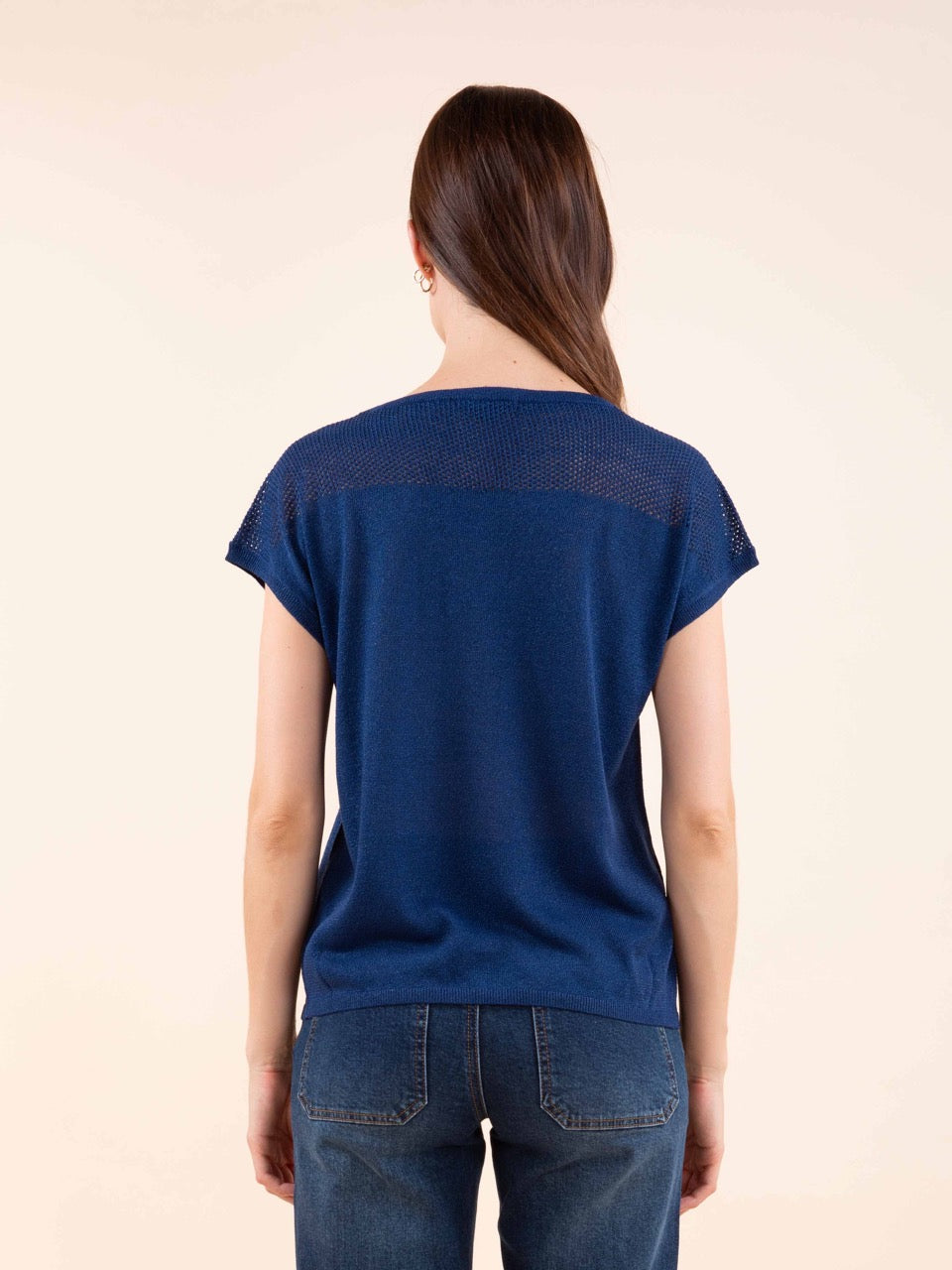 Kurzärmeliger Lurex-Pullover in Tinte