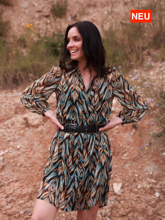 Bedrucktes Kleid mit Hemdkragen