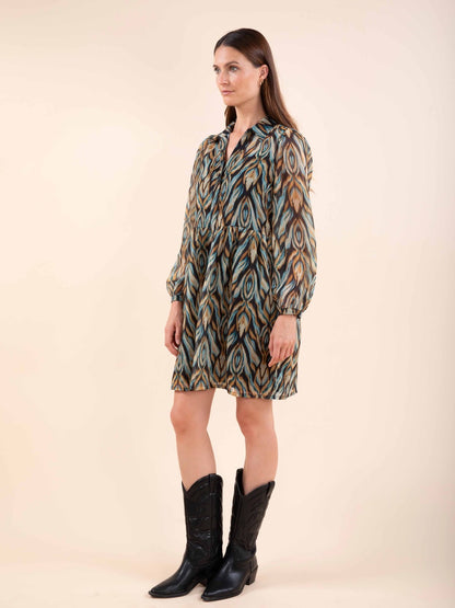 Bedrucktes Kleid mit Hemdkragen