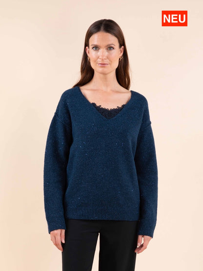 Reverso-Pulli mit Pailletten in Petrol