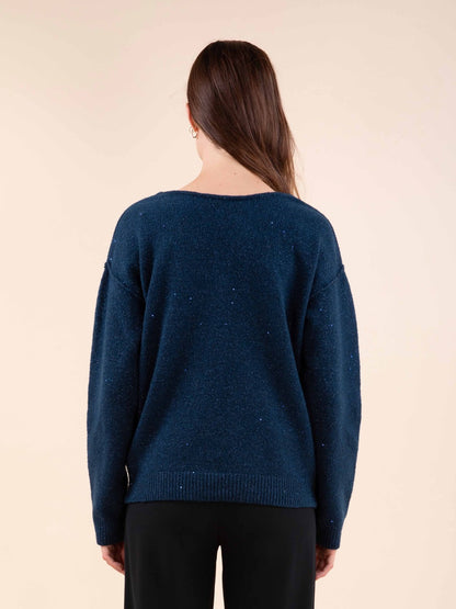 Reverso-Pulli mit Pailletten in Petrol