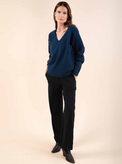 Reverso-Pulli mit Pailletten in Petrol