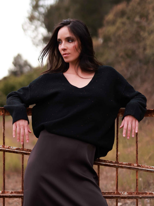 Reverso-Pulli mit Pailletten in Schwarz