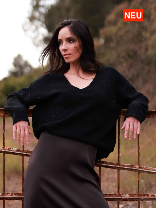 Reverso-Pulli mit Pailletten in Schwarz