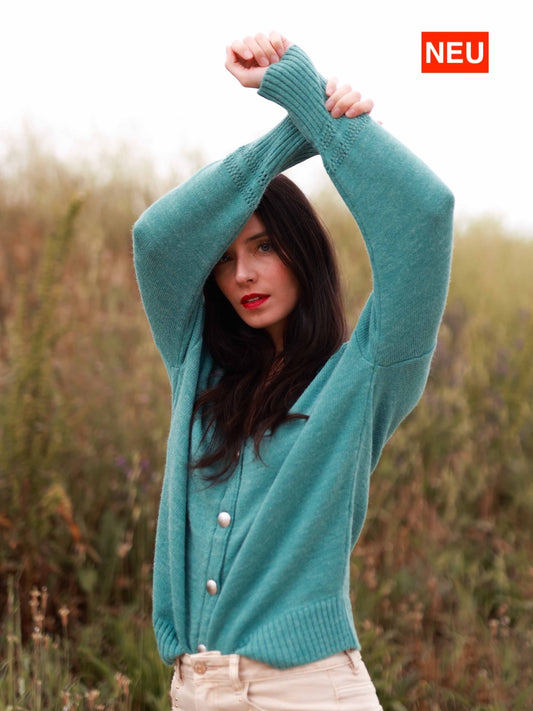 Reverso-Strickjacke aus Mischwolle in Graugrün