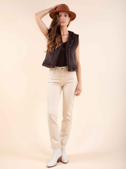 Gerade Jeans mit Nieten - KATE in Beige
