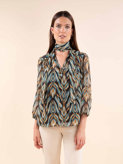 Fließende Bluse mit Pfauenprint