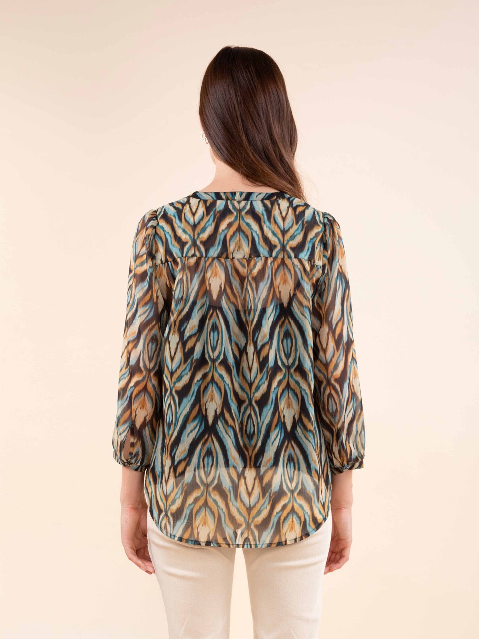 Fließende Bluse mit Pfauenprint