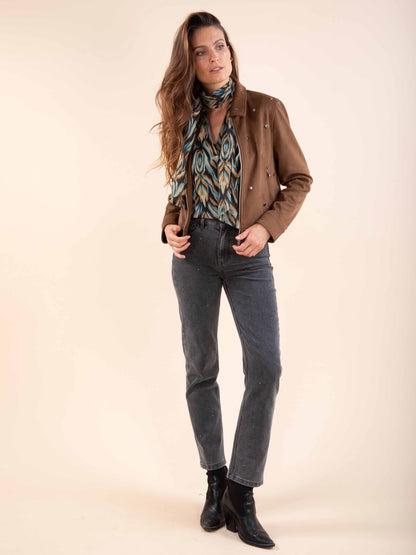 Fließende Bluse mit Pfauenprint