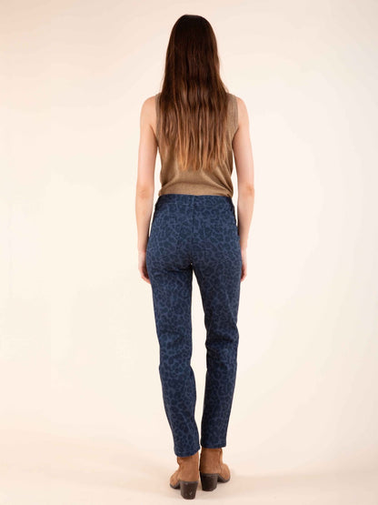 Gerade Hose in Indigo mit Leopardenmuster