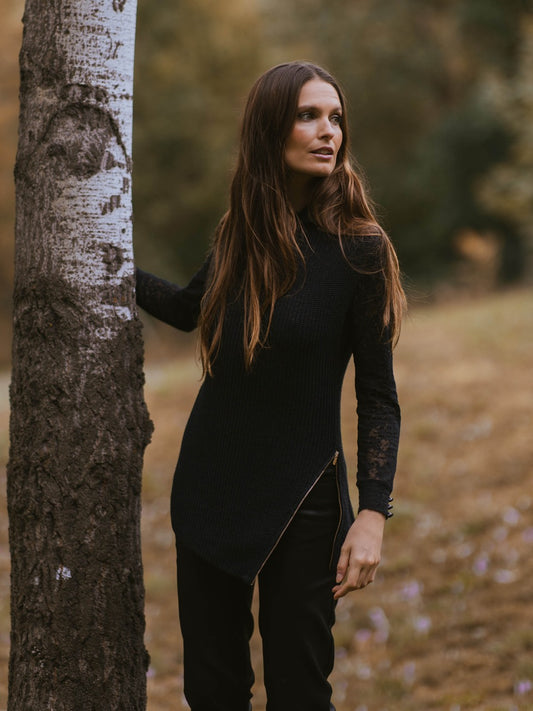 Ärmelloser Pullover mit Reißverschluss in Anthrazit