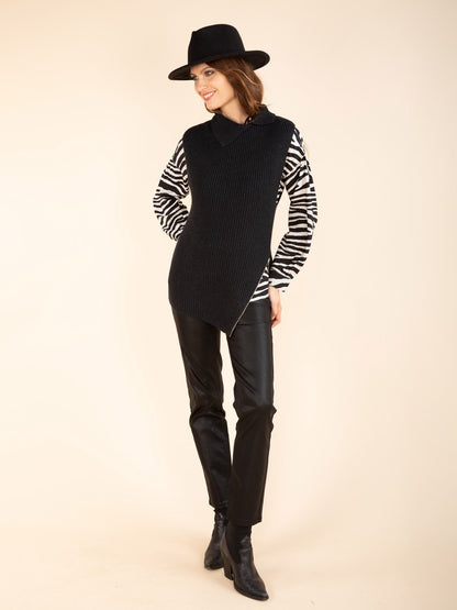 Ärmelloser Pullover mit Reißverschluss in Anthrazit