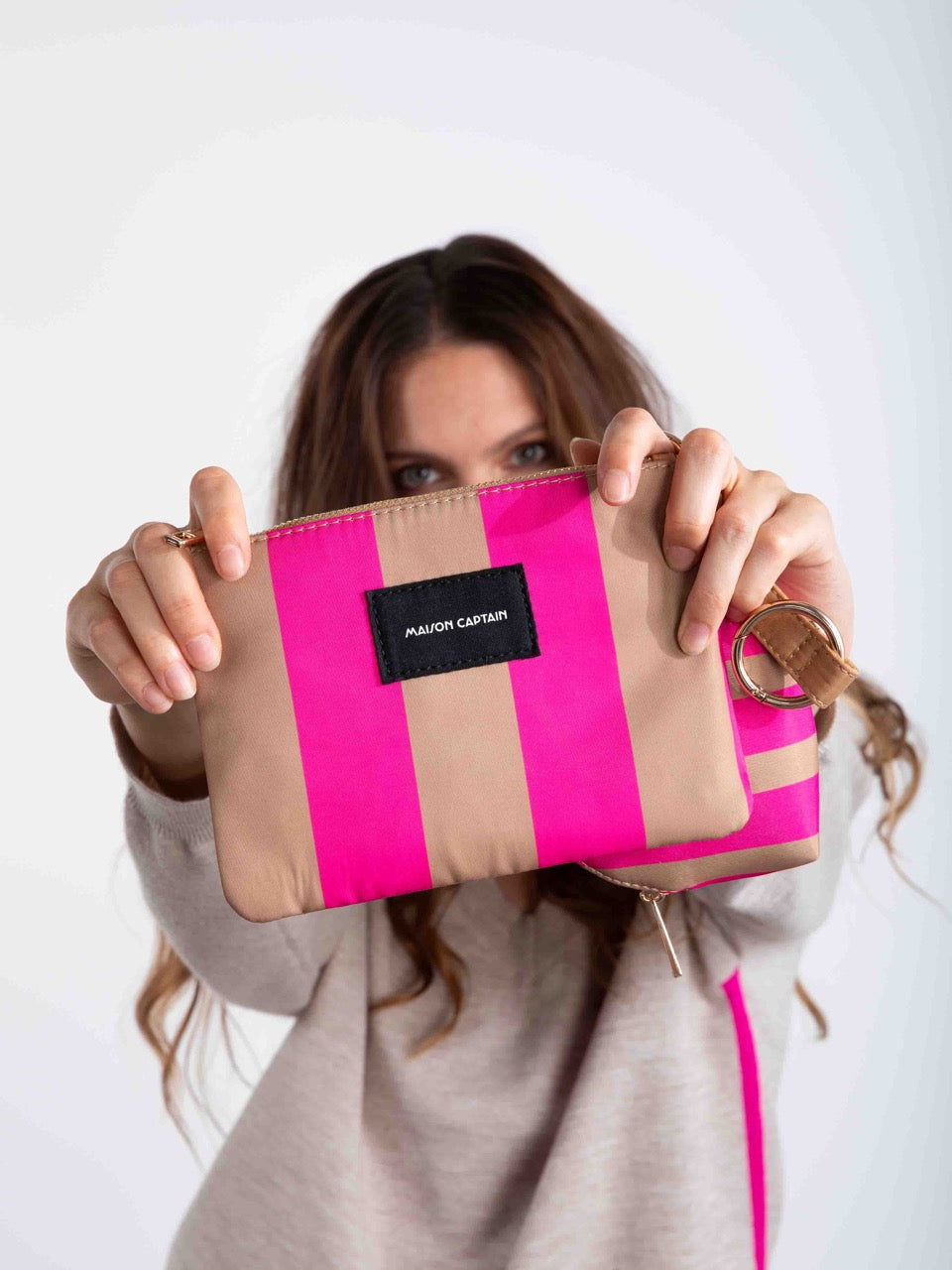 Nylon-Täschchenpaar in Haselnuss