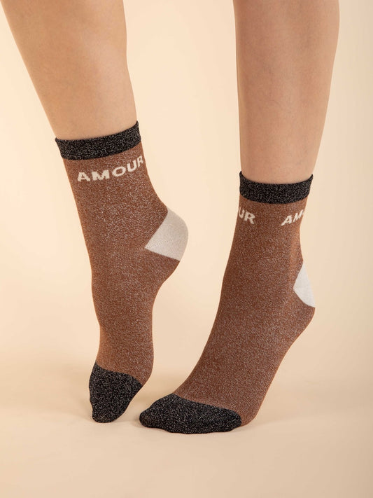 3er-Pack Lurex-Socken in Terracotta