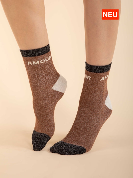 3er-Pack Lurex-Socken in Terracotta