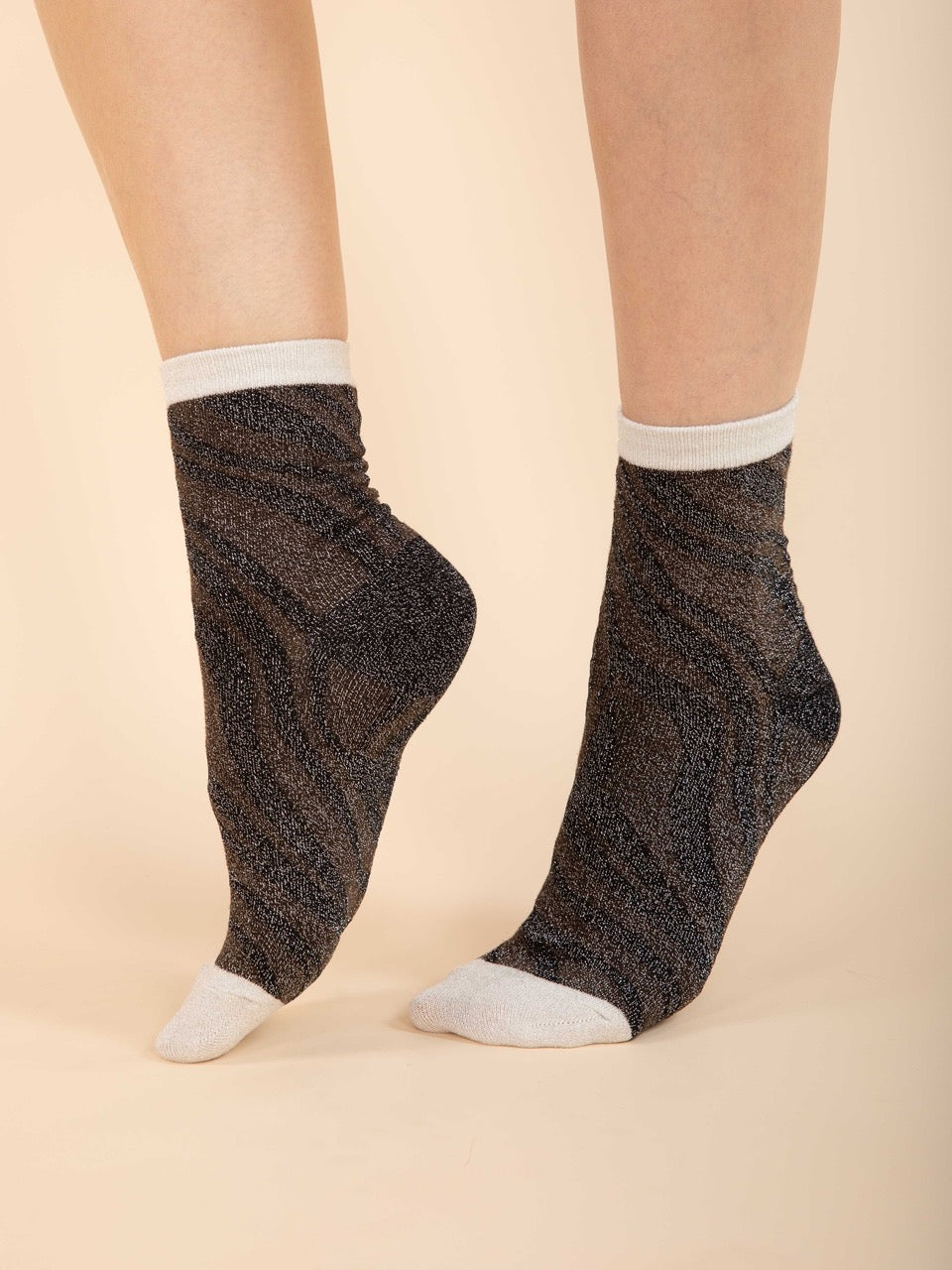 3er-Pack Lurex-Socken in Terracotta