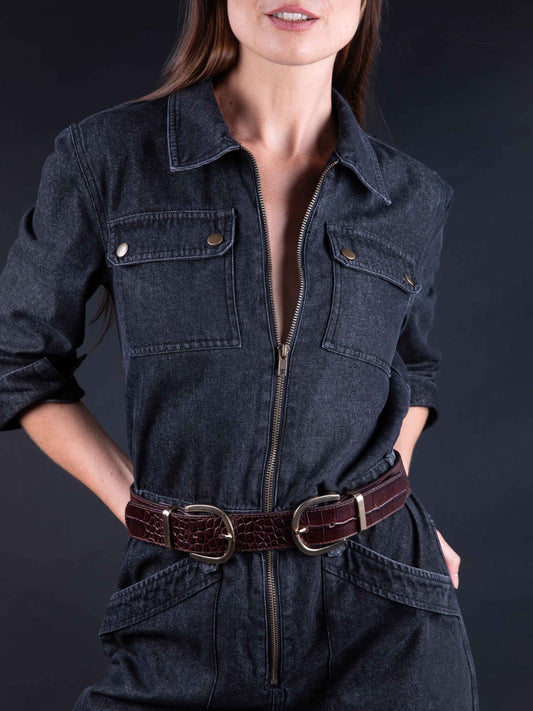 Gürtel in Krokodilleder-Optik MAEL in Cognac