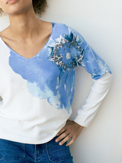 Pulli mit Blumendruck, Écru