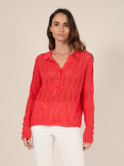 Pullover mit Polokragen in Rosa