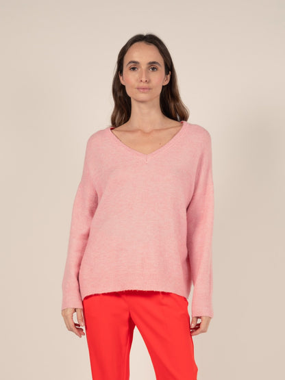 Einfarbiger Pullover mit V-Ausschnitt in Sorbet