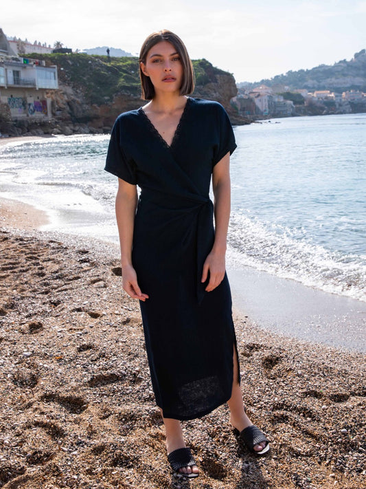 Wickelkleid mit Waffelmuster