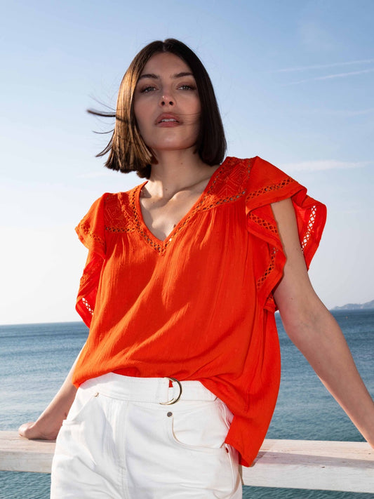 Plumetis-Bluse in Mandarine