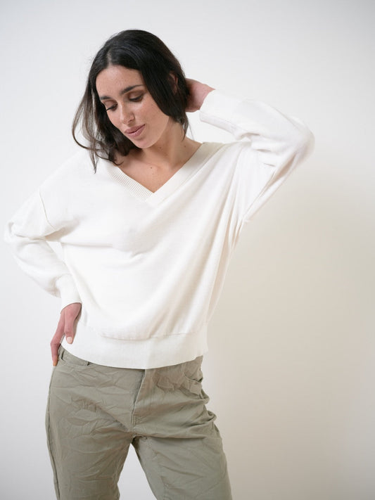 Pullover mit V-Ausschnitt und Lochmuster-Detail
