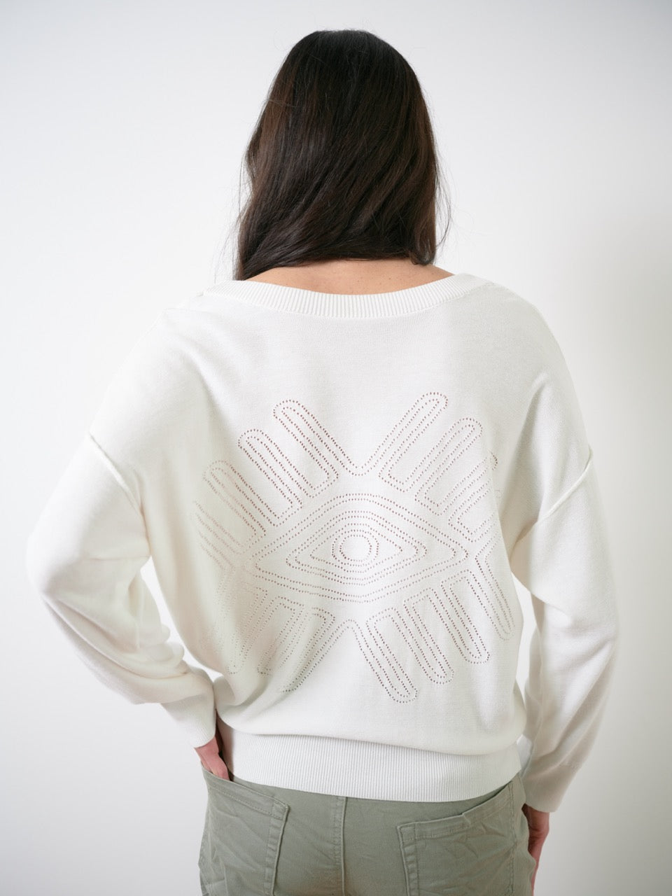 Pullover mit V-Ausschnitt und Lochmuster-Detail
